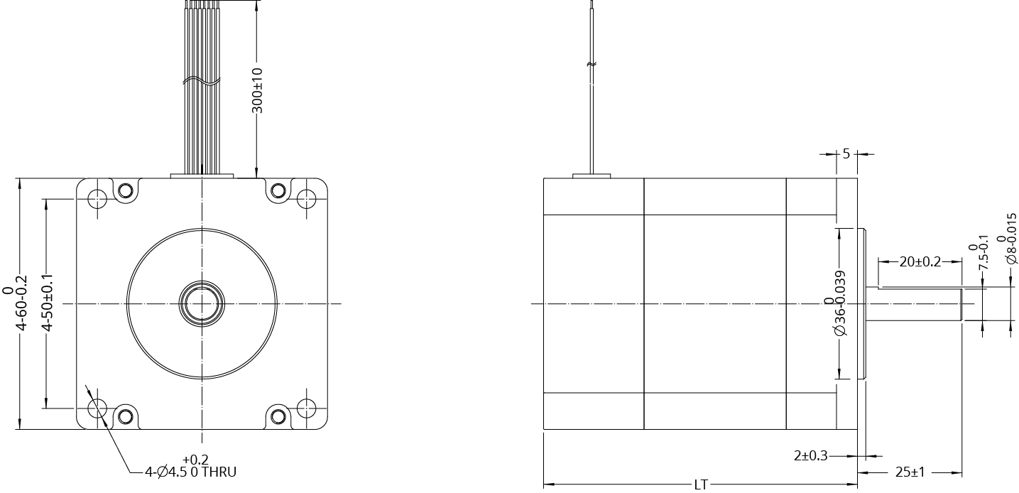 Brushless DC Motor Size 24 (60mm) Dimensional Drawing